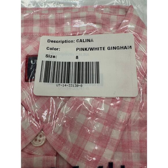 UNTUCKIT Calina Gingham Button Up Long Sleeve Shirt Cotton Pink White Size 8 - Picture 6 of 9